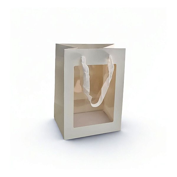 Sacola de Papel p/ Presente Branca com Visor (L) 30x20x16cm - Pct c/ 12