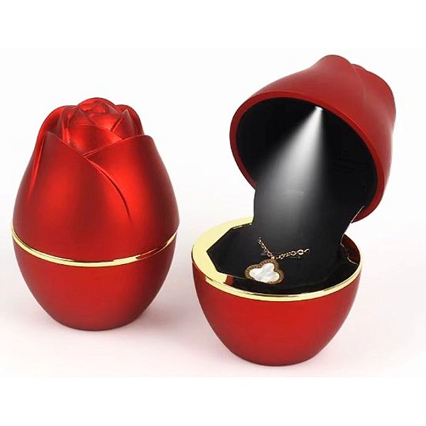 Caixa de Plástico para Bijuteria De Flor c/ LED Vermelha 5.5x8cm