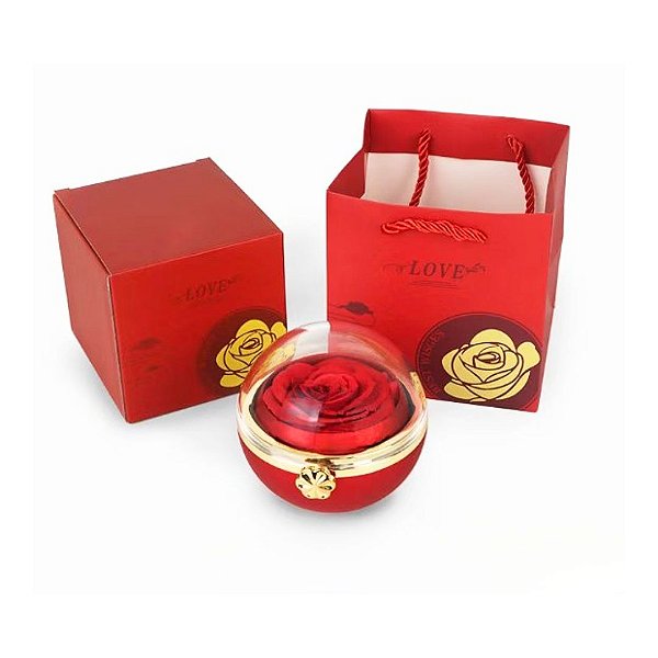 Caixa de Plástico para Bijuteria De Flor Artificial Giratória Vermelha 9x8.5cm - Four Star