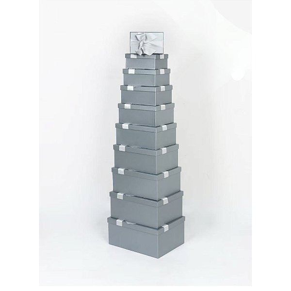 Conjunto de 10 Caixas de Papel para Presente - Prata (10 Unidades) - Four Star