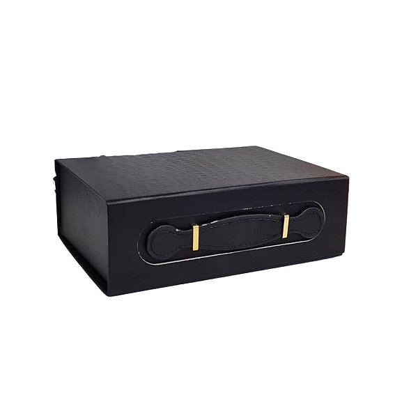 Caixa Dobrável Preta Papel com Textura e Alça (P) 24x18.2x8cm