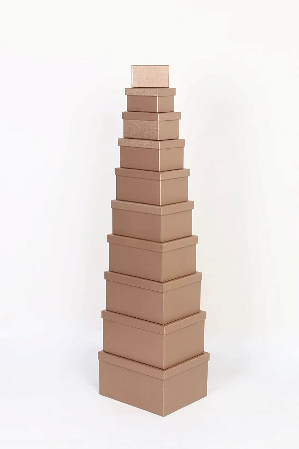 Conjunto de 10 Caixas de Papel para Presente - Prata Velho com Textura (10 Unidades) - Four Star