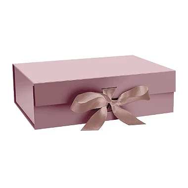 Caixa Dobrável c/ Fita Cetim Rose (G) 33,5x26x15,5cm