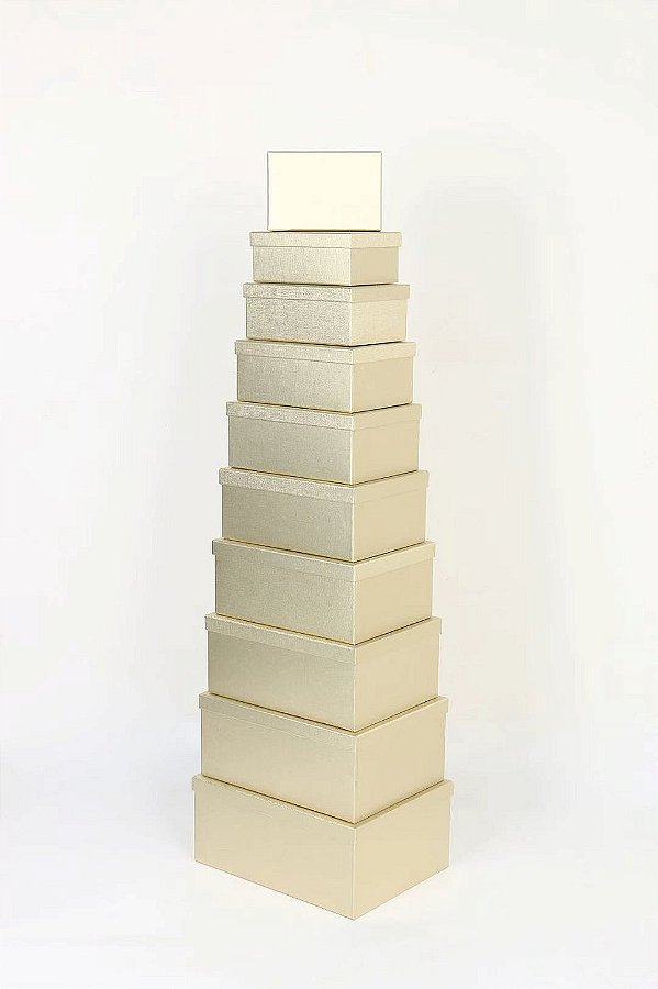 Conjunto de 10 Caixas de Papel para Presente G - Ouro com Textura (10 Unidades) - Four Star