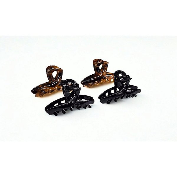 Piranha Nylon Inquebrável p/ Cabelo 8 cm Preta e Tartaruga - Pct c/ 12 - 6424-NABB2 - Four Star