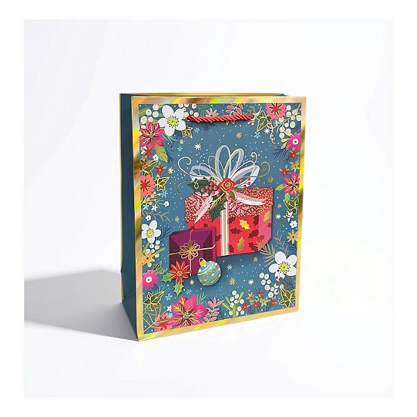 Sacola de Papel c/ Cores e Estampas Sortidas de Natal (S) 18X23X8cm - 12 Un - Y361-2173S - Four Star