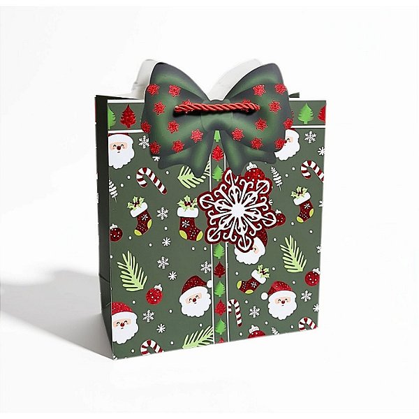 Sacola de Papel c/ Cores e Estampas Sortidas de Natal (L) 31x42x12cm - 12 Un - Y361-3017L - Four Star