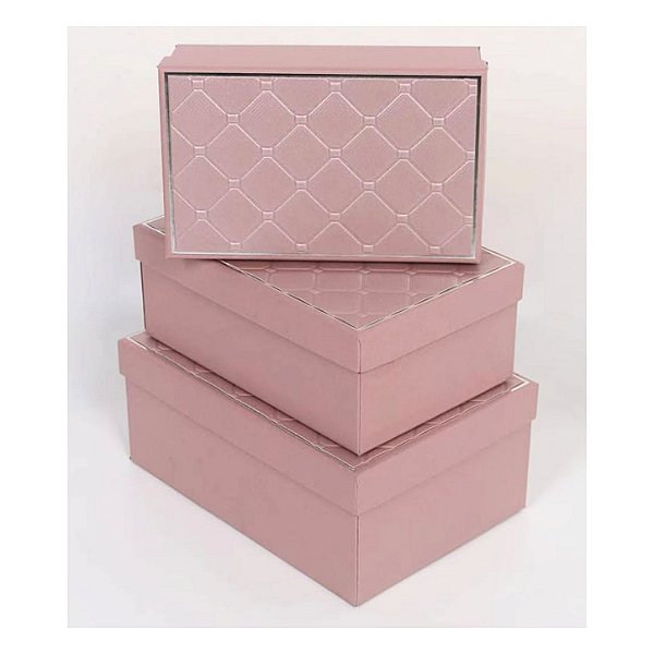 Conj. 3 Caixas Papel P/ Presente Rose Auto-Relevo - Four Star