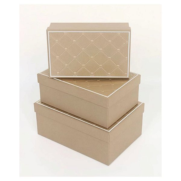 Conj. 3 Caixas Papel P/ Presente Ouro Velho Auto-Relevo - Four Star