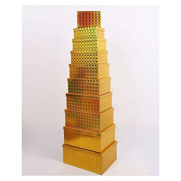 Conjunto de 10 Caixas de Papel para Presente G - Dourada Metalizada (10 Unidades) - Four Star