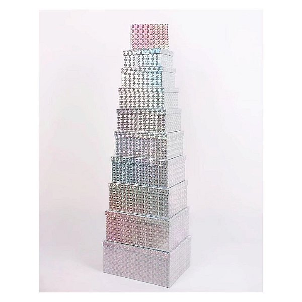 Conjunto de 10 Caixas de Papel para Presente G - Prata Metalizada (10 Unidades) - Four Star