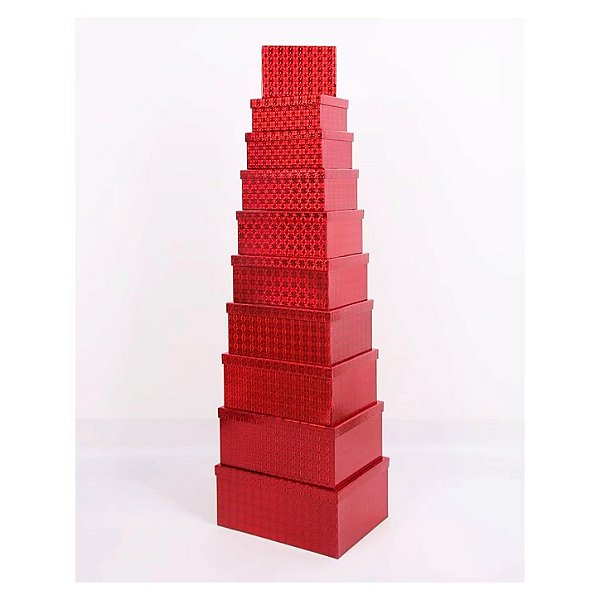 Conjunto de 10 Caixas de Papel para Presente G - Vermelho Metalizado (10 Unidades) - Four Star