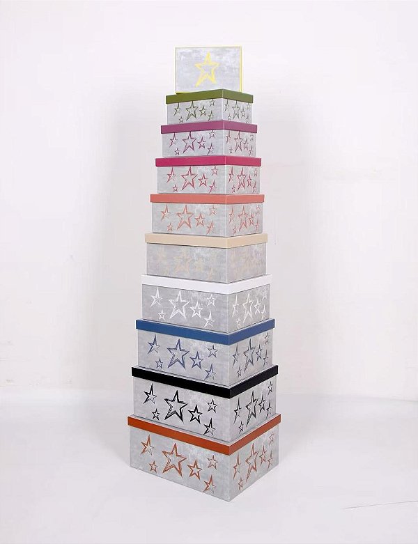 Conjunto de 10 Caixas de Papel para Presente G - Estrelas (10 Unidades) - Four Star
