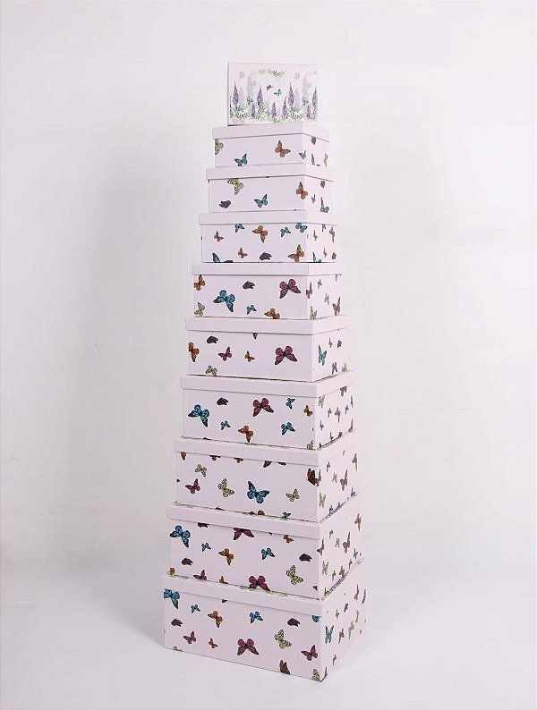 Conjunto de 10 Caixas de Papel para Presente G - Borboleta (10 Unidades) - Four Star