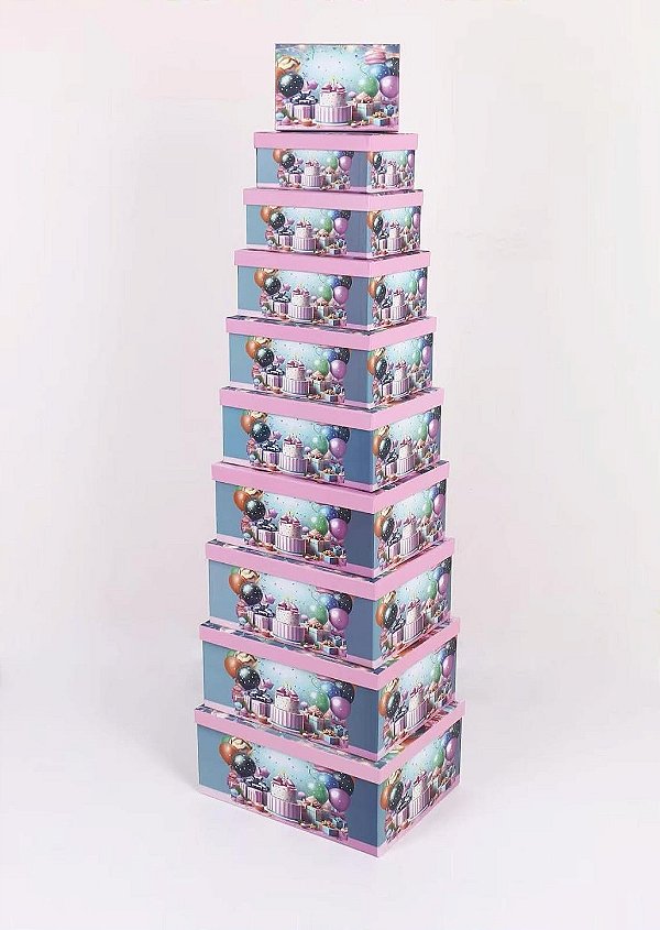 Conjunto de 10 Caixas de Papel para Presente G - Aniversário (10 Unidades) - Four Star