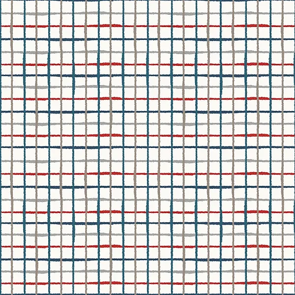 Papel de Parede Revoada - Xadrez Aquarela Azul, Cinza e Vermelho 4424