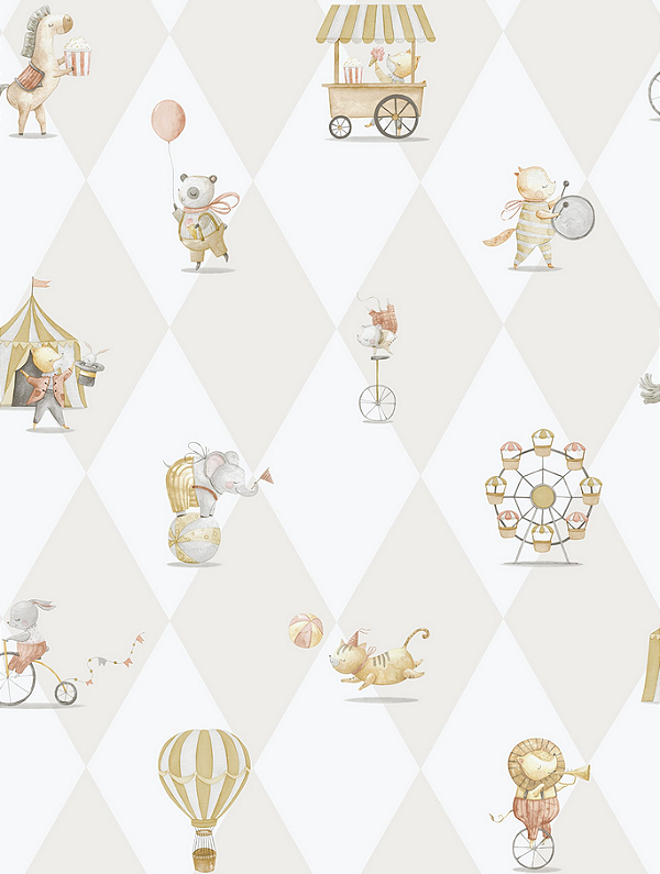 Papel de Parede ENZO - Circo Bege e Cinza 2823