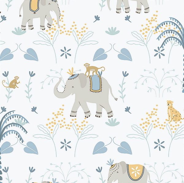 Papel de Parede ENZO - Elefantes Azul 2852