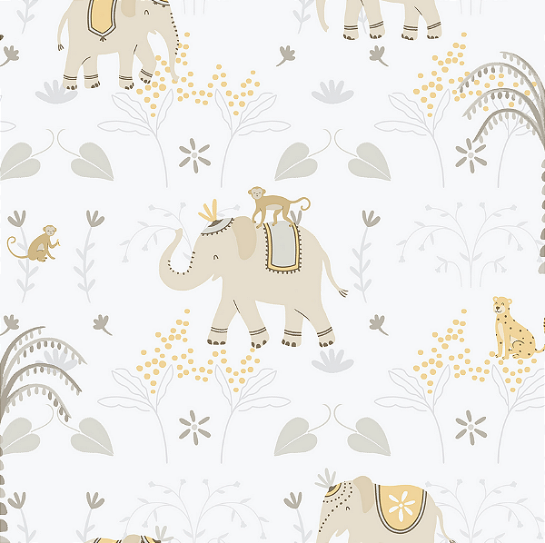 Papel de Parede ENZO - Elefante Bege e Cinza 2853