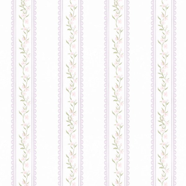 Papel de Parede ERA UM VEZ - Vintage Listras Raminhos Lilás 89938