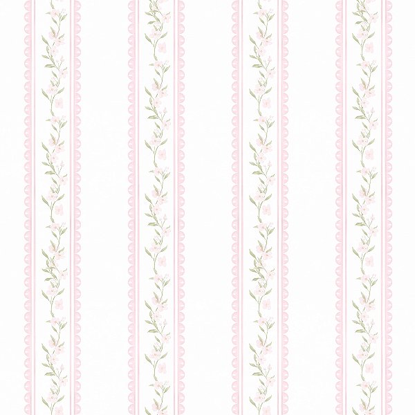 Papel de Parede ERA UM VEZ - Vintage Listras Raminhos Rosa 89945