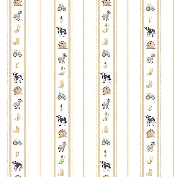 Papel de Parede ERA UM VEZ - Vintage Fazendinha Listras 89846