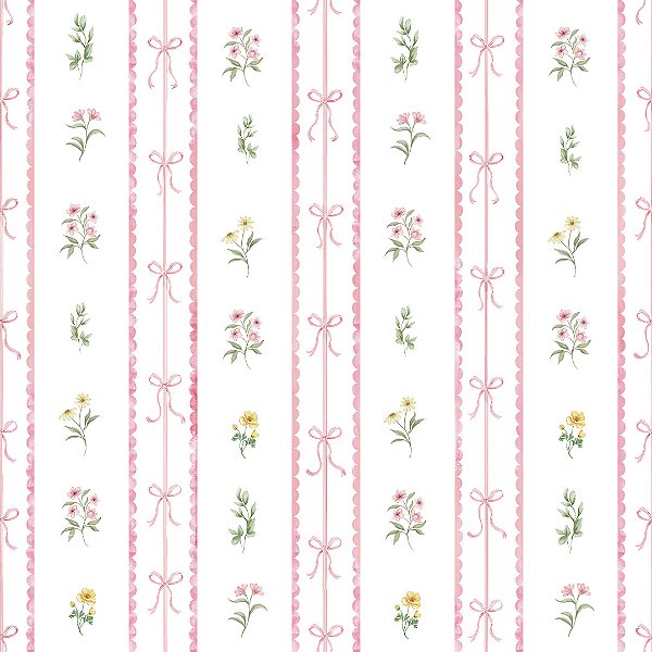 Papel de Parede ERA UM VEZ - Vintage Floral Laços Listras 89860