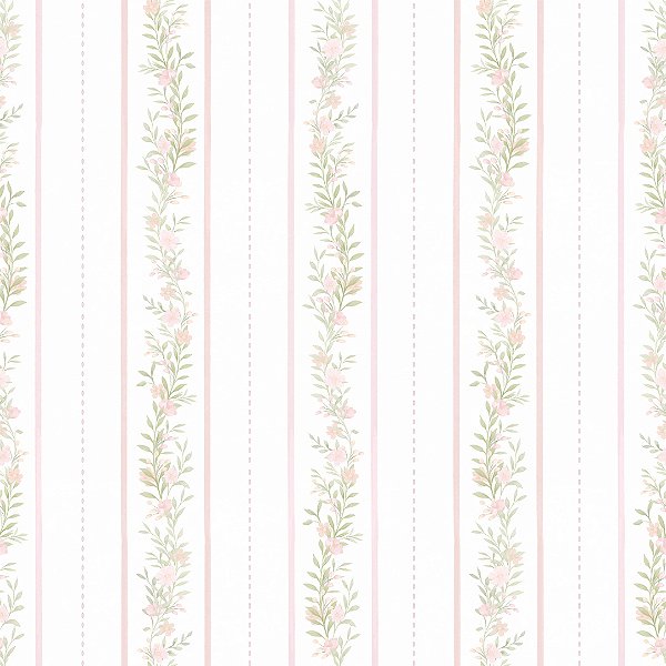 Papel de Parede ERA UM VEZ - Vintage Floral Listras Raminhos Rosa 89884