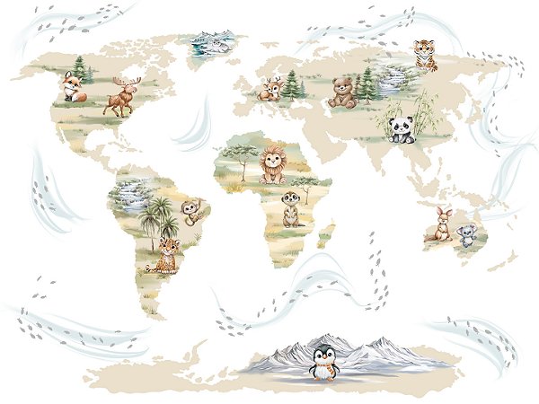 Painel de Parede MUNDO ENCANTADO 600281 - Mapa Mundi