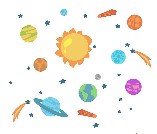 Painel de Parede MUNDO ENCANTADO 600311 - Planetas Lúdico Branco