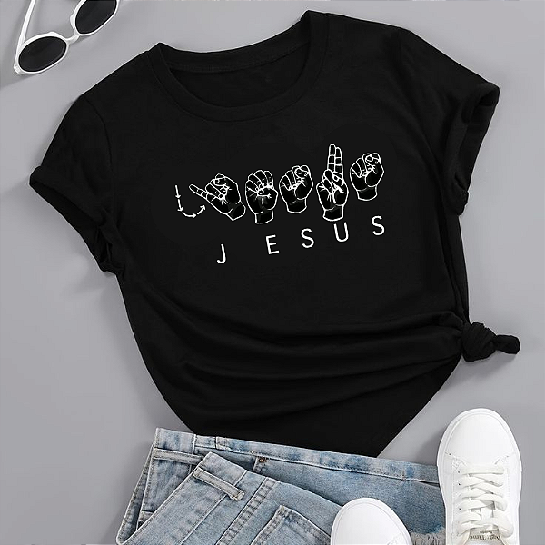 Camiseta Feminina T-Shirt Jesus em Libras Coleção Moda Cristã