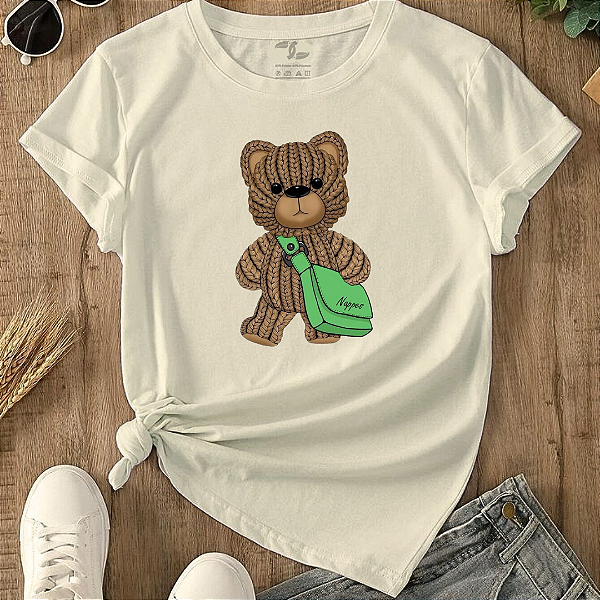 Camiseta Feminina T-Shirt Urso Linho Coleção Bear