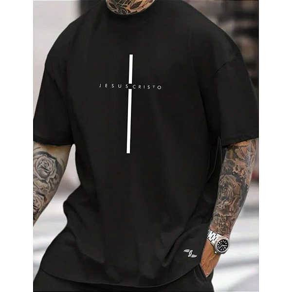 Camiseta Oversized Estilo Streetwear Jesus Cristo em Cruz Coleção Moda Cristã