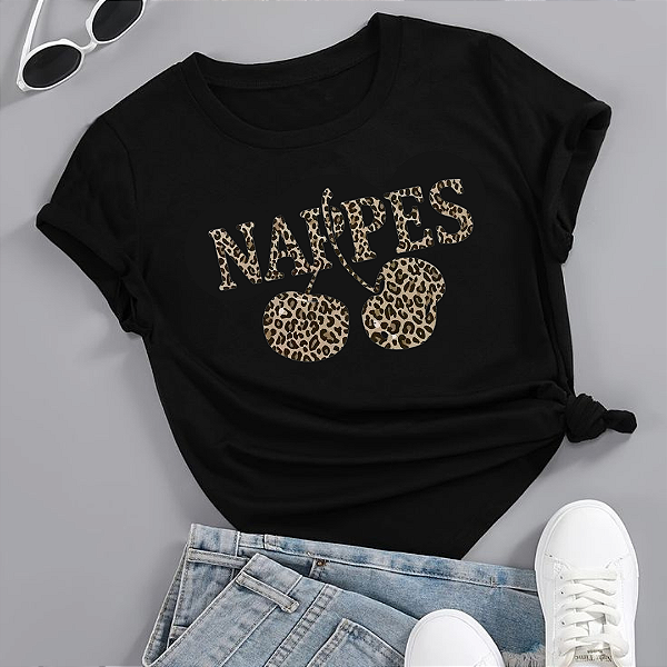 Camiseta Feminina T-Shirt Cereja Onça Coleção Frutas Nappes