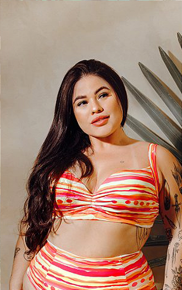Parte de cima biquíni alta sustentação laranja lycra