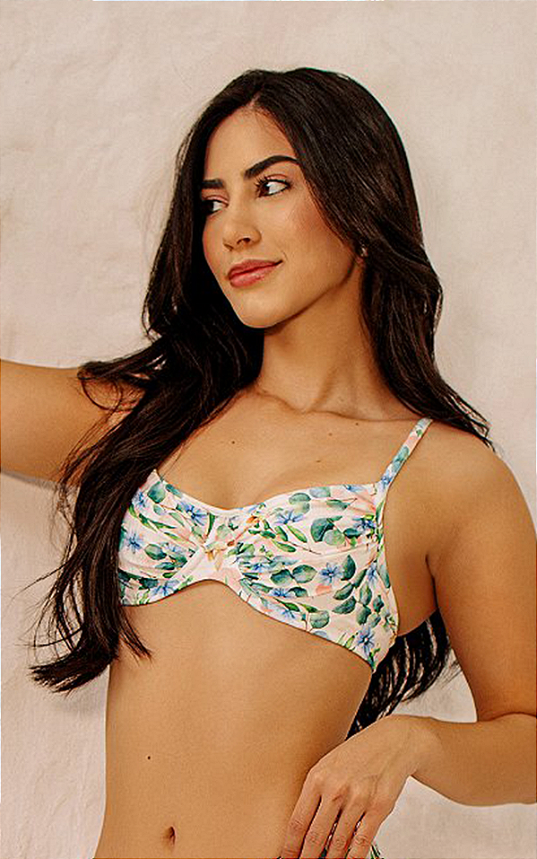 Parte de cima biquini dreapeado verde musgo lycra sem bojo