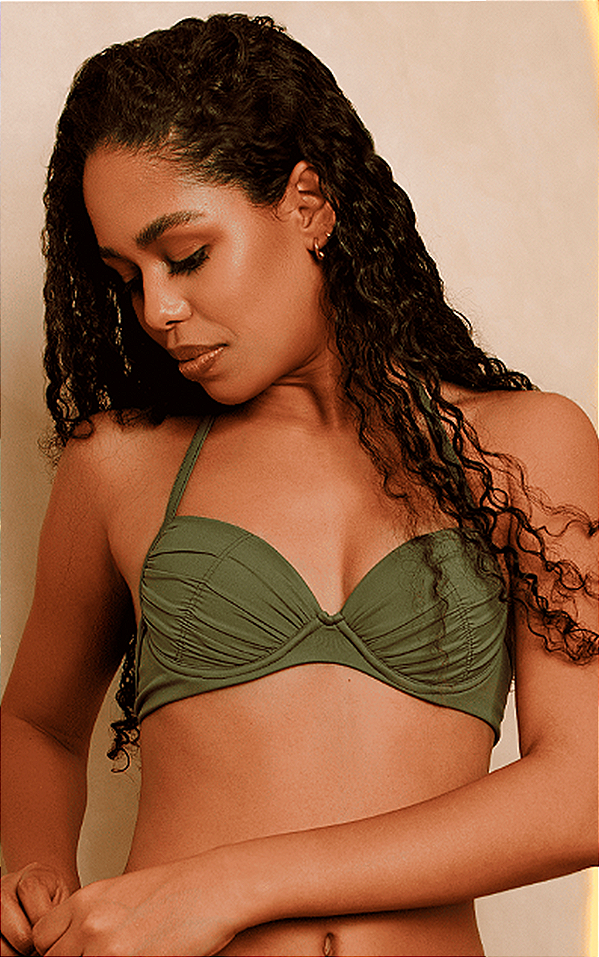Parte de cima biquíni drapeado lycra verde