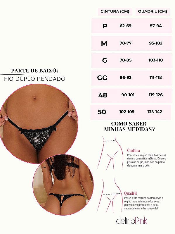 Calcinha fio com regulagem preto renda