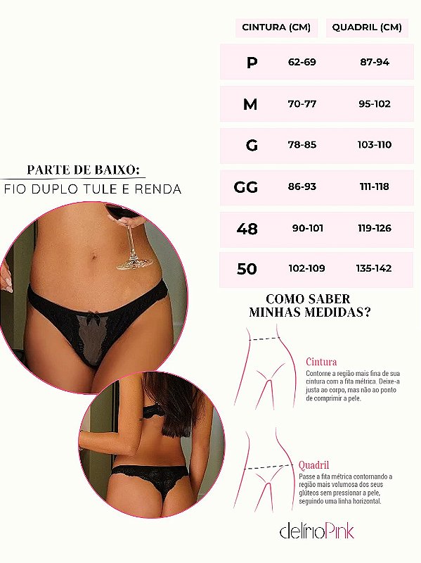 Calcinha fio preto tule e renda