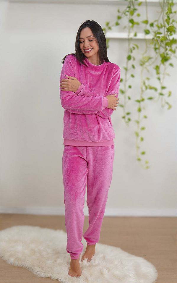Pijama longo soft rosa