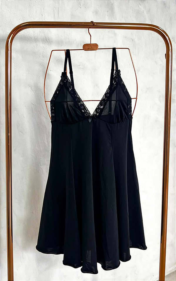 Camisola preto malha-fria com renda
