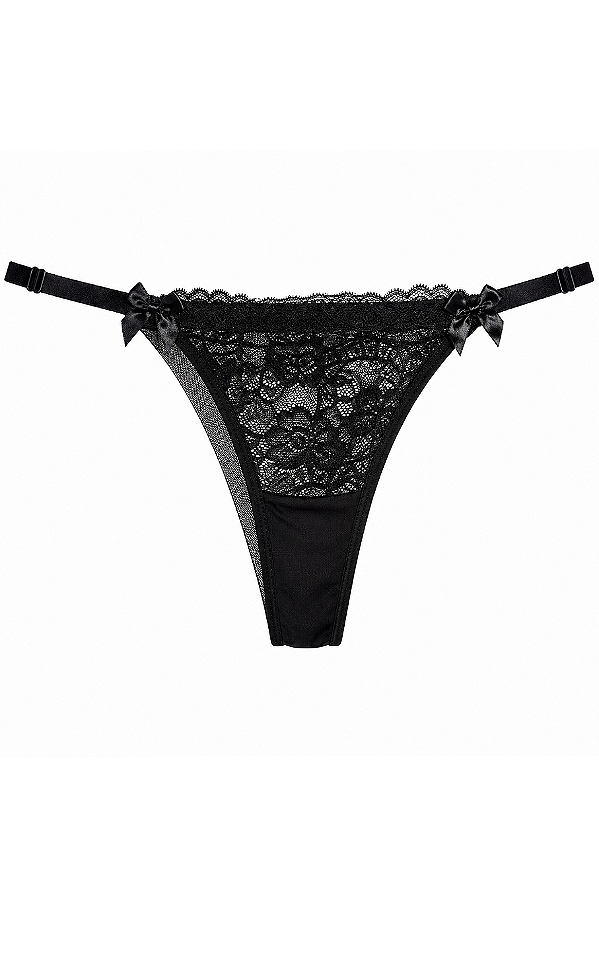 Fio preto com regulagem em tule e detalhes rendados