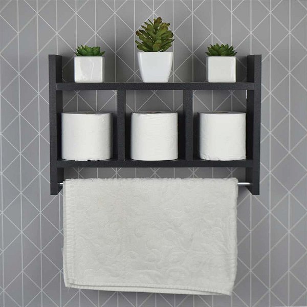 Nicho Porta Toalha Preto para Banheiro 45 x 30cm