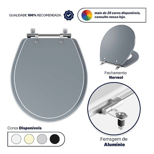 Assento Sanitario Poliester Ravena Cinza Vip Para vaso Deca