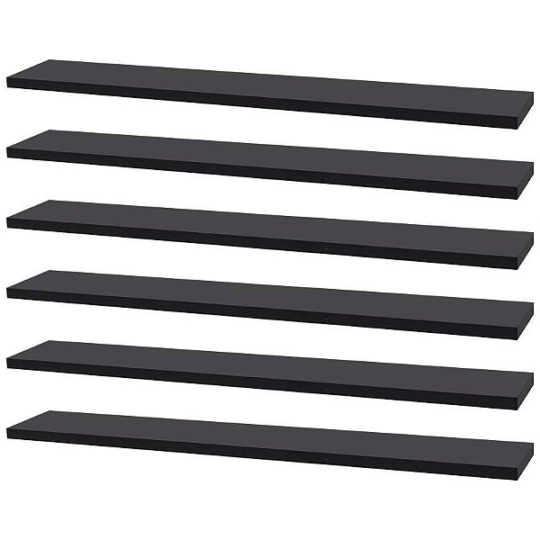 Kit 6 Prateleiras 70 x 10cm Preta Suporte Invisível