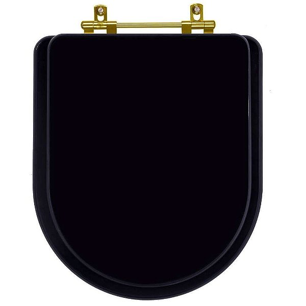 Assento Sanitário Poliéster Link Preto Fosco para vaso Deca Com Ferragem Dourada