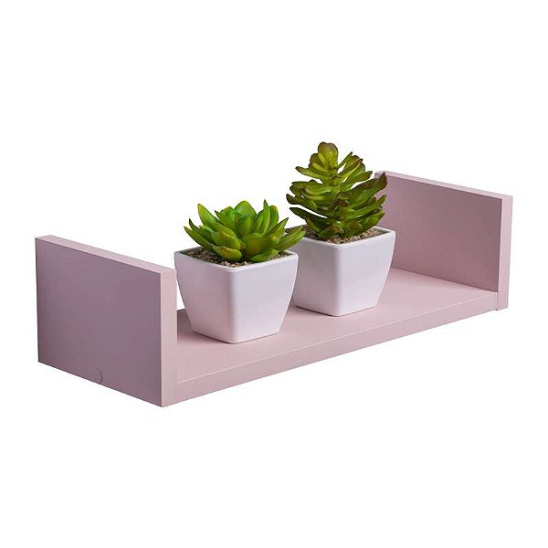 Prateleira U 40 x 20cm Rosa Claro Suporte Invisível