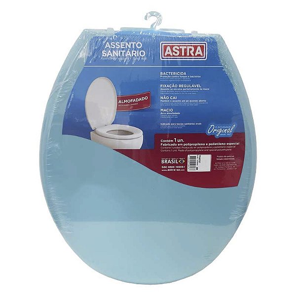 Assento Sanitário Almofadado Astra Convencional Oval Universal Azul Claro