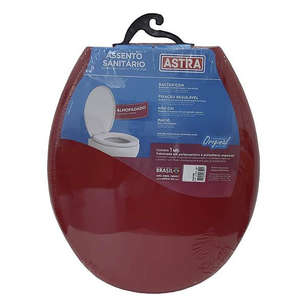 Assento Sanitário Almofadado Astra Convencional Oval Universal Vermelho