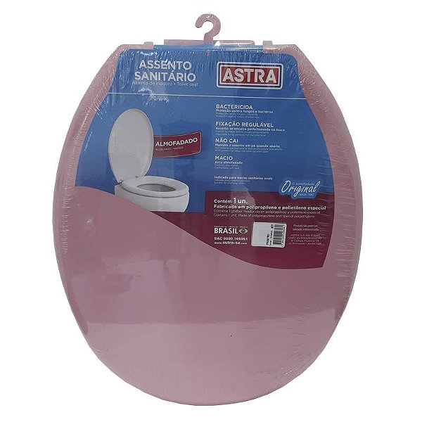 Assento Sanitário Almofadado Astra Convencional Oval Universal Rosa Claro